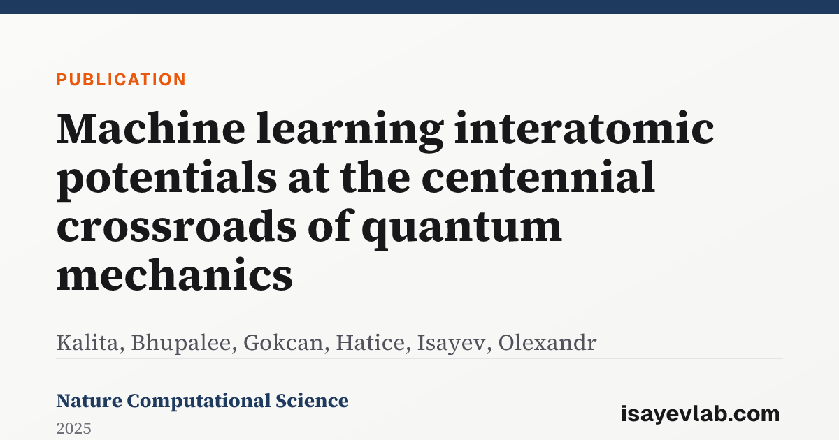 Machine learning interatomic potentials at the centennial crossroads of ...